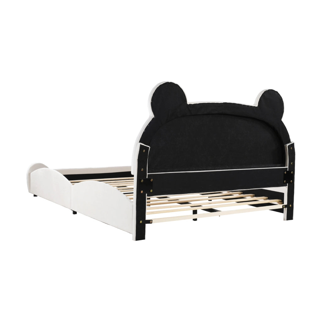 Letto per Bambini 140x200 cm; Con Testiera a Orso; in Tessuto Imbottito; Bianco