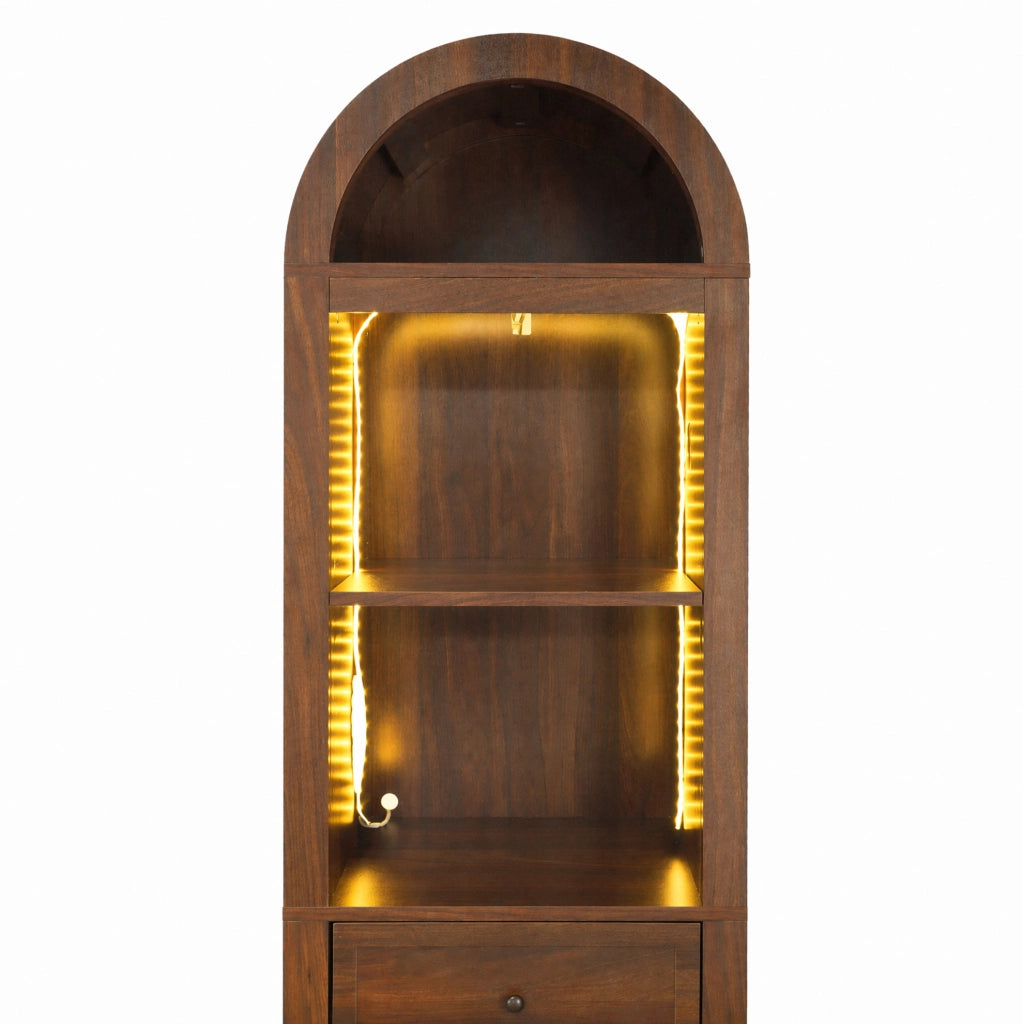 Mobile bagno alto 163 cm con LED RGB, ante reversibili, cassetto, chiusura soft-close, finitura noce 40×30×163 cm