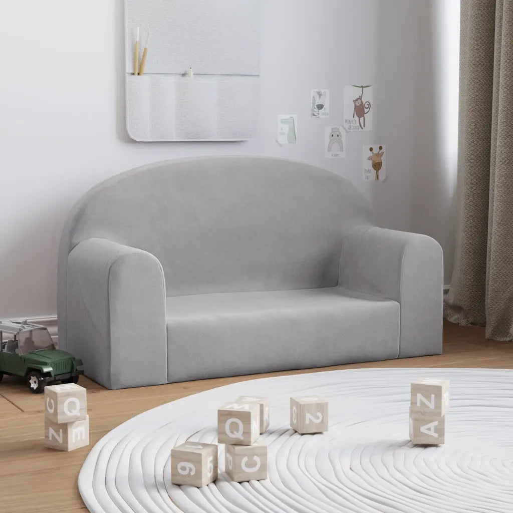 Divano per Bambini a 2 Posti-Sofa-Divanetto Grigio Chiaro in Morbido Peluche 850438