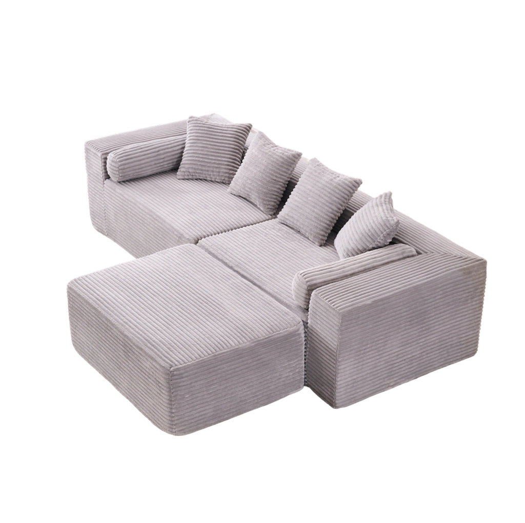 Divano modulare ULEVR 217x110x60,01 cm con chaise longue, 3 moduli indipendenti, grigio