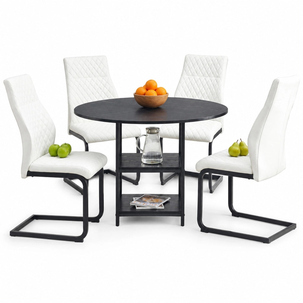 Set pranzo rotondo 107x107x75 cm MDF/metallo nero/bianco, 4 posti