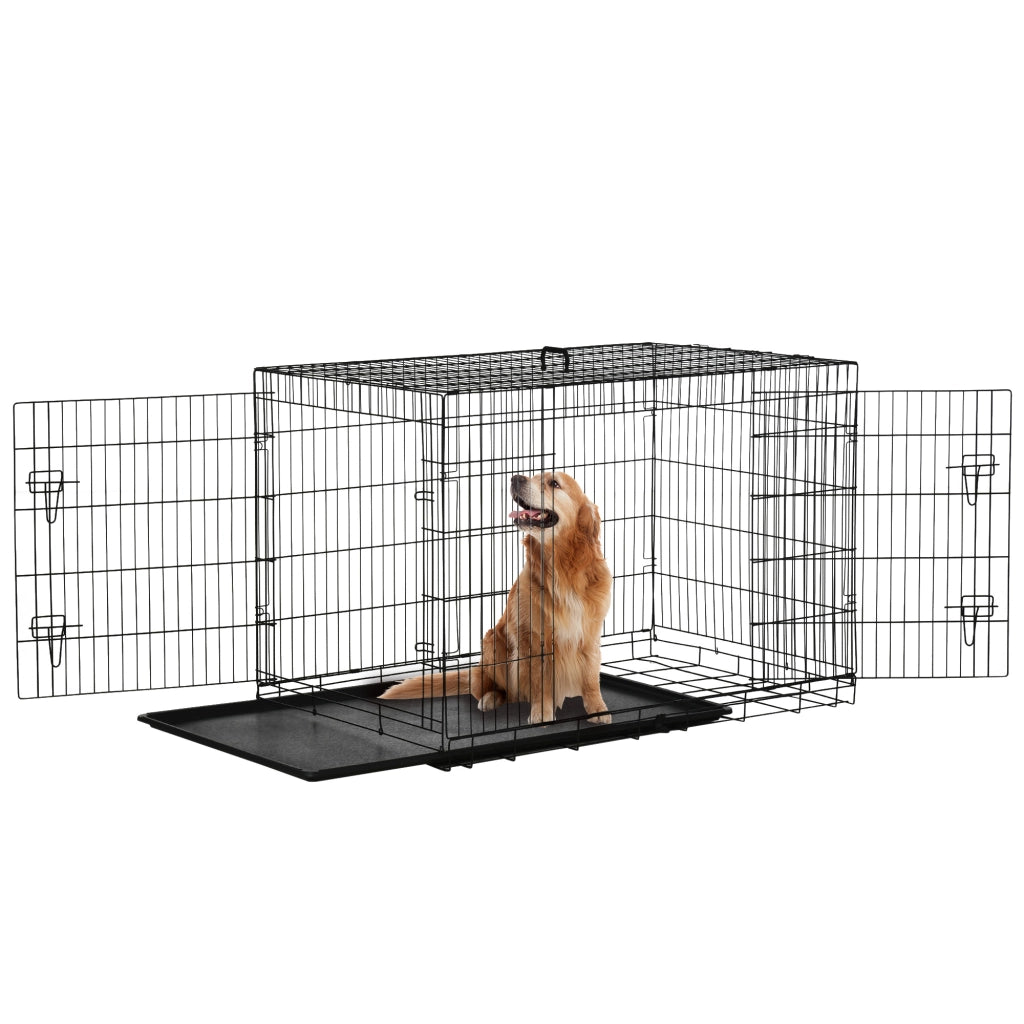 Gabbia per Animali Domestici in Acciaio Pieghevole con Maniglia Superiore e Doppia Apertura, 121x77x82 cm