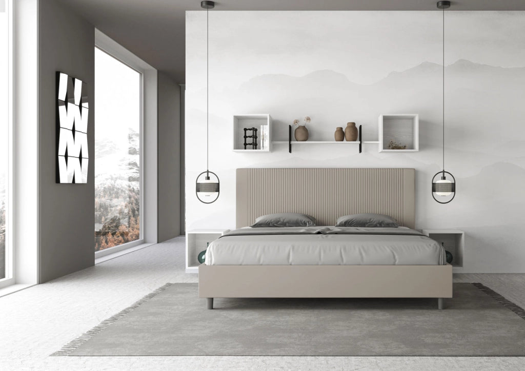 BS COM Letto matrimoniale king size senza rete imbottito 180x200 similpelle tortora