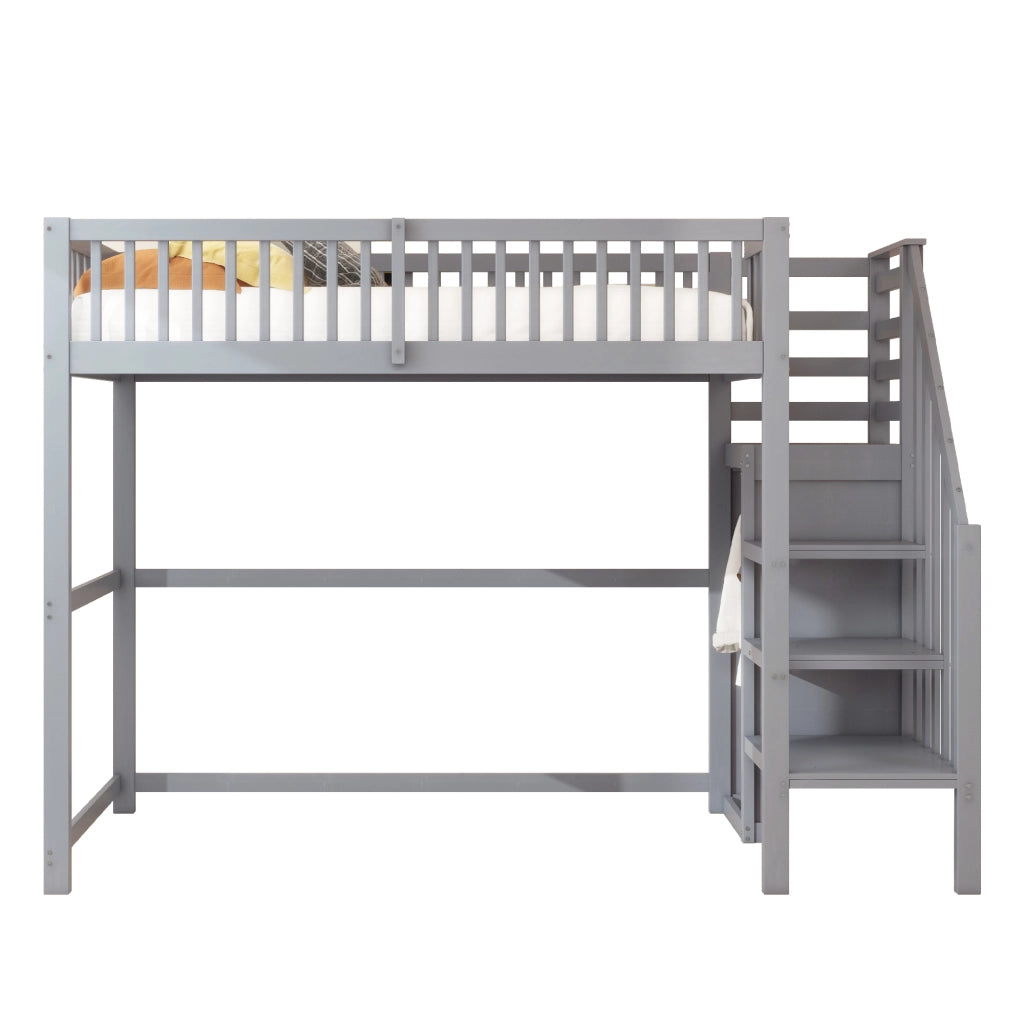 Letto a soppalco 90x200 Letto per bambini in legno con armadio e scale Grigio