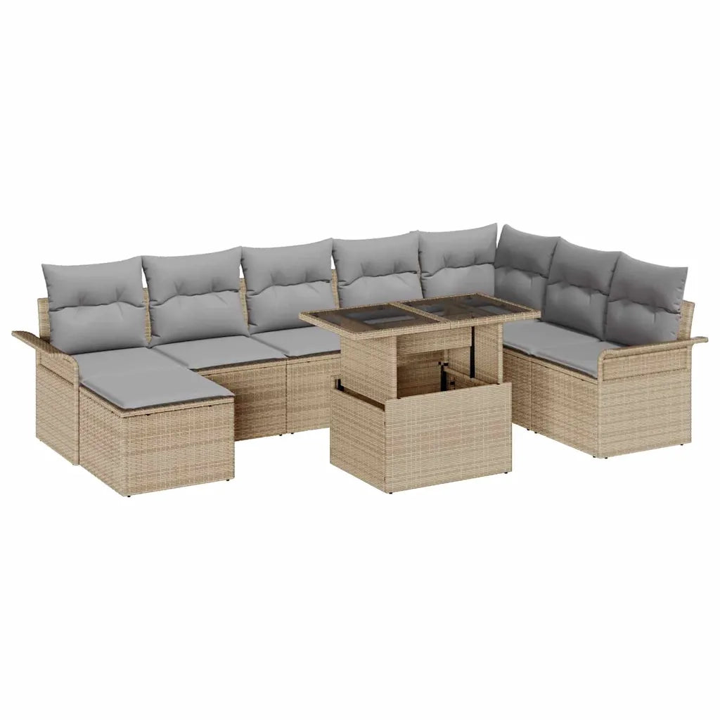 Set Divano da Giardino con cuscino 9 pcs Beige polyrattan