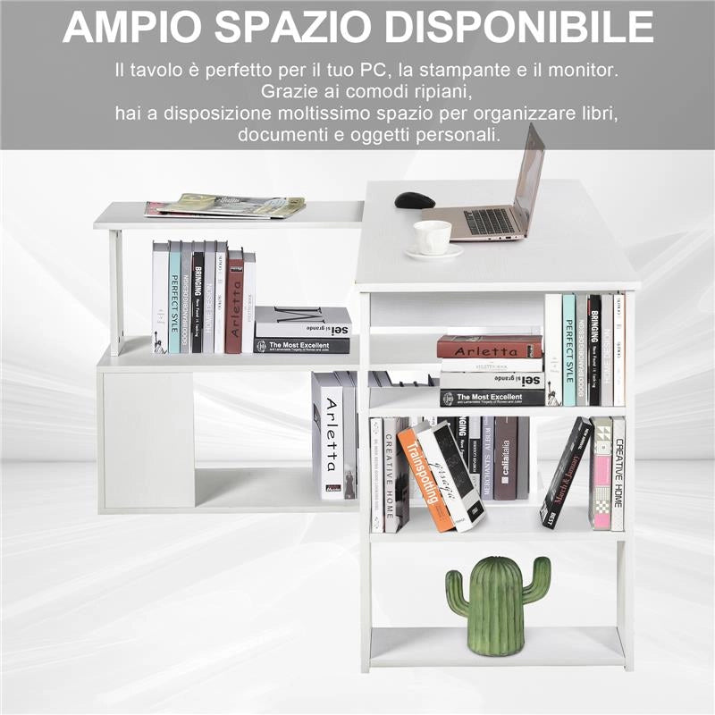 SCRIVANIA AD ANGOLO CON 5 RIPIANI 120 X 100 X 74 CM BIANCA