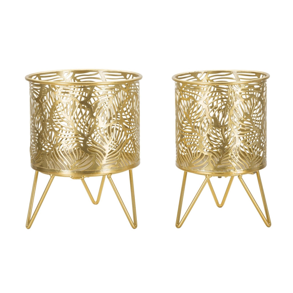 Set di 2 Vasi per Piante VKH414, Oro, Metallo, 16x16x20 cm