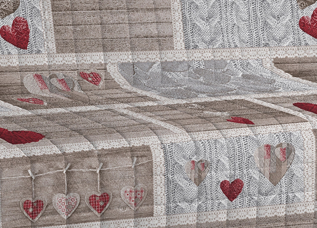 Copridivano Trapuntato Disegno Shabby Love - 2 Posti - Rosso