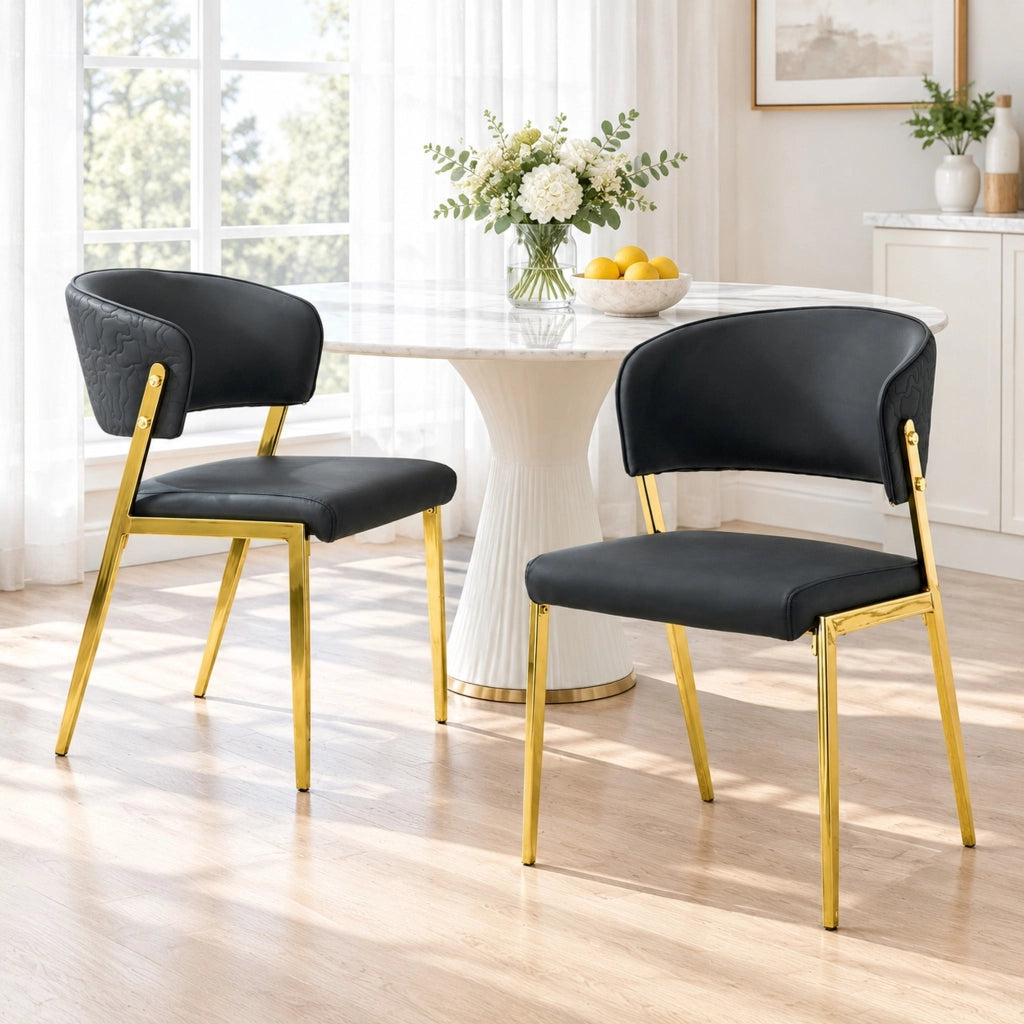 Set 2 sedie da pranzo imbottite in PU nero con struttura in metallo HOMVRA