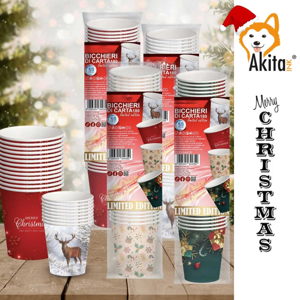 1000 Bicchieri Carta Natale 180ml Biodegradabili AKITAInk