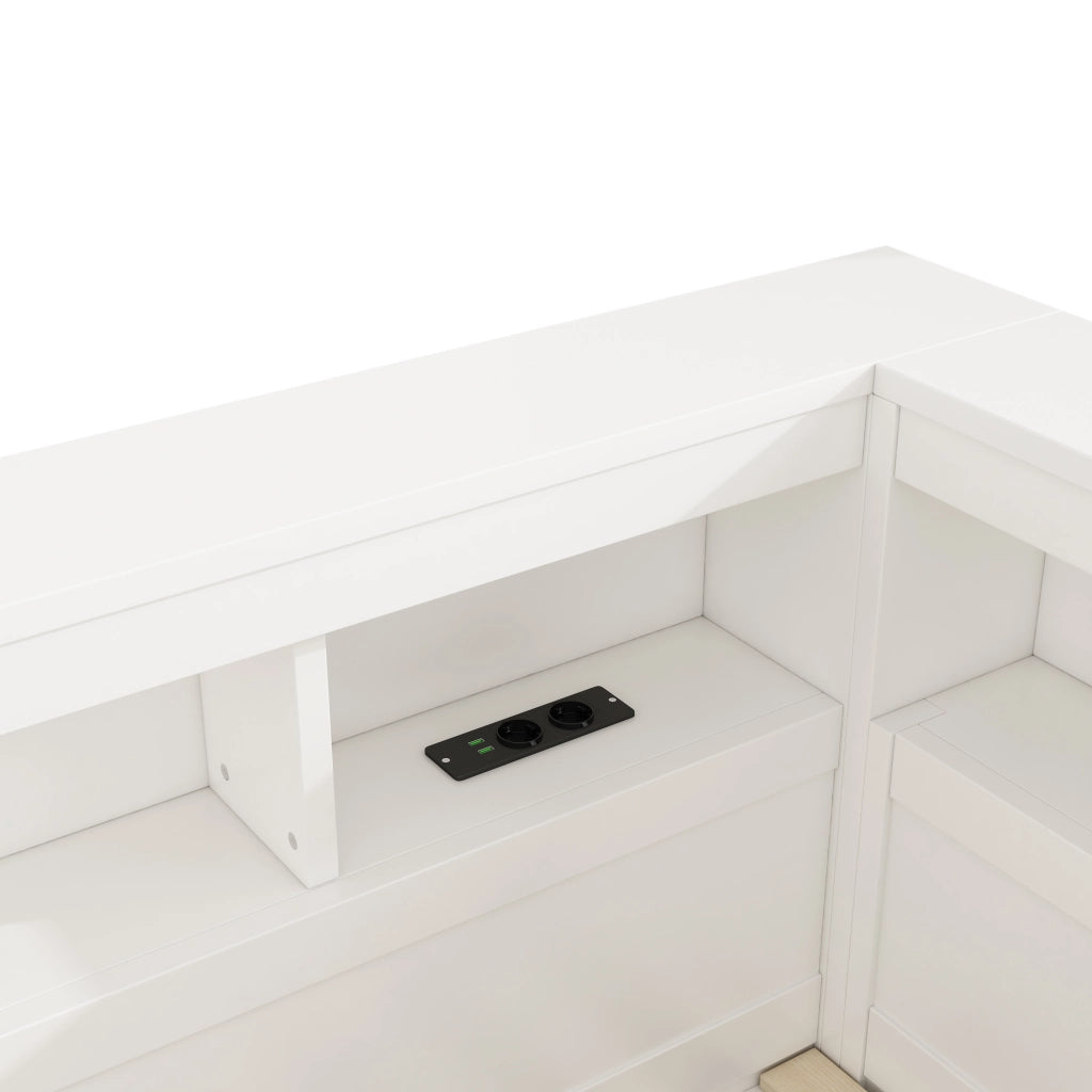Letto divano 140×200 cm 2 posti con vani laterali; prese USB e barriera estraibile; senza materasso; bianco