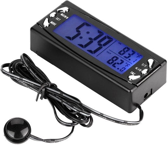 Termometro Digitale Auto con Funzione di Allarme - Visualizzazione Interna/Esterna della Temperatura - Display LCD - Visualizzazione in 12/24 Ore - Installazione Facile