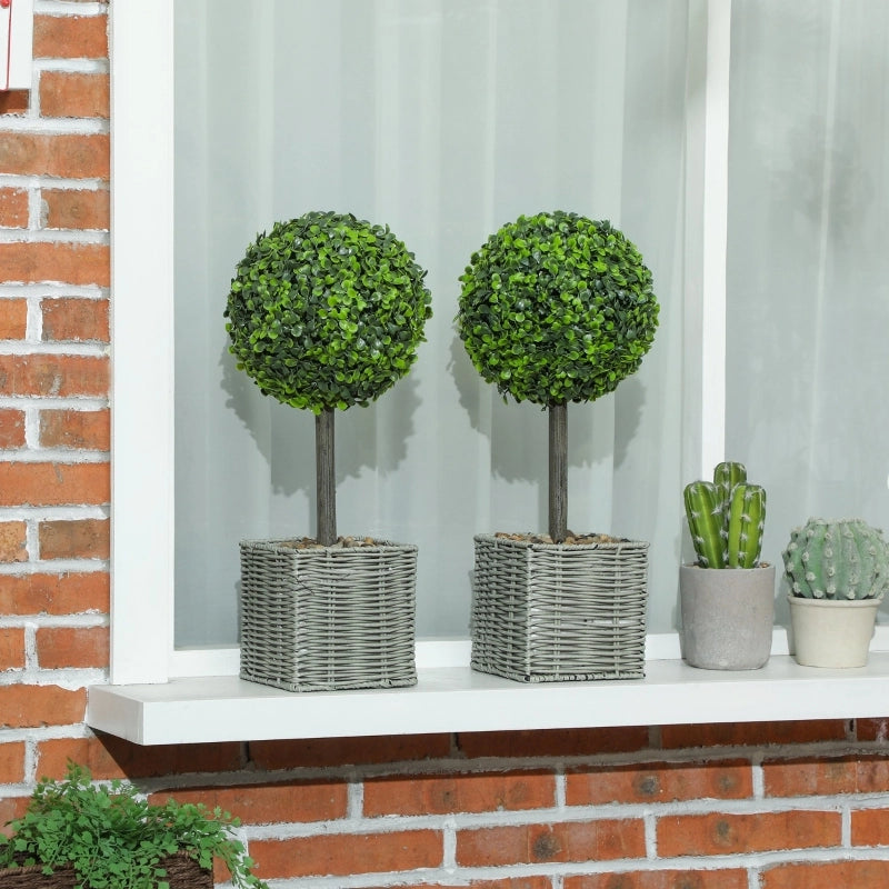 Set di 2 piante artificiali, alberi artificiali resistenti ai raggi UV in vaso, adatti per uso interno ed esterno, plastica, cemento, verde
