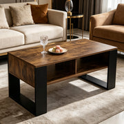 Tavolino da salotto 90x45 cm con 2 vani aperti nero e marrone rustico HOMVRA