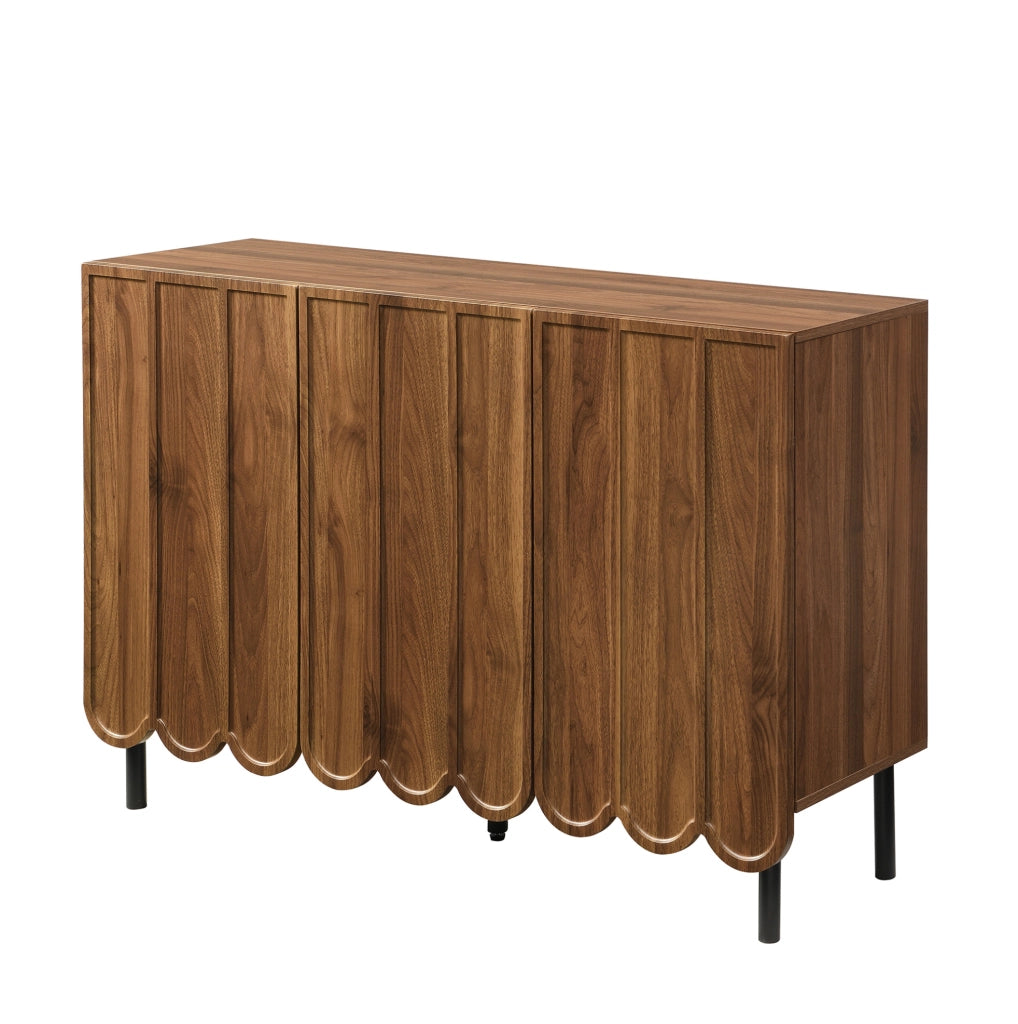 Sideboard moderno color noce con ante a onde e ripiani regolabili 120x35x80 cm senza maniglie