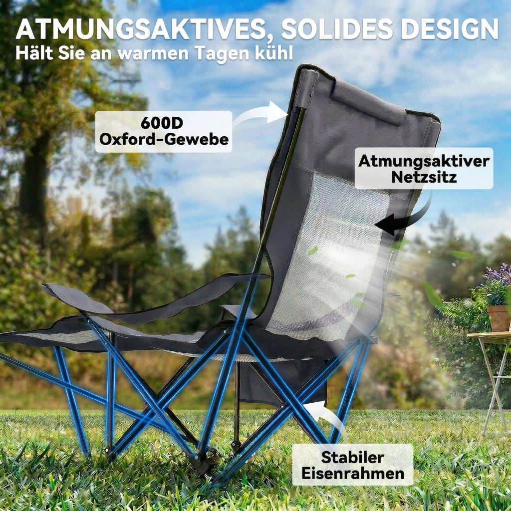 Set 2 Sedie da Campeggio Pieghevoli Grigio Scuro con Schienale Regolabile Poggiapiedi Portabicchieri e Poggiatesta per Giardino Pesca