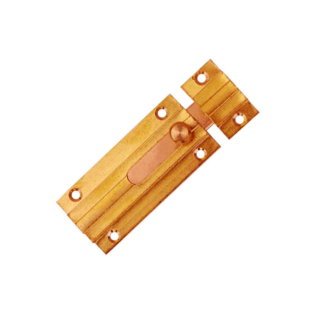 Catenaccio sagomato in ottone lucido 100 mm. con contropiastra
