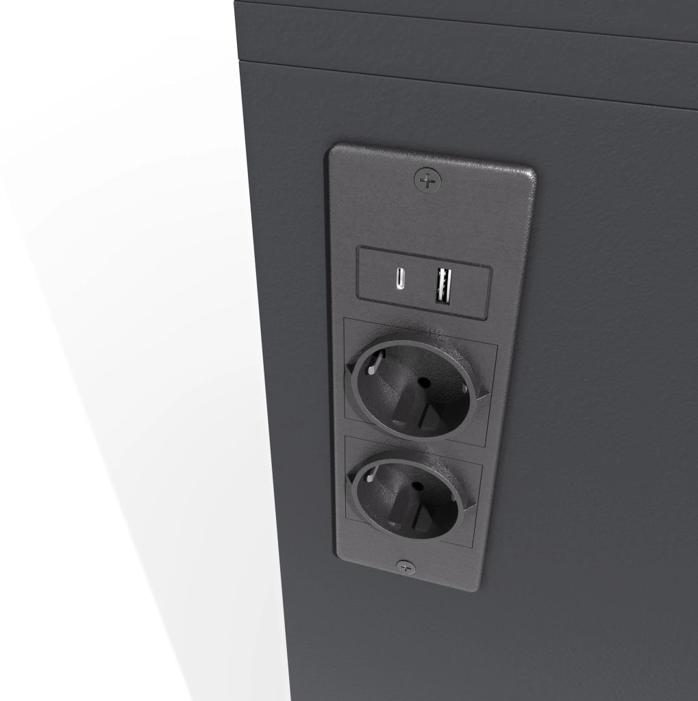 Buffet moderno alto con ripiani regolabili, 3 cassetti, porta bottiglie, illuminazione LED multicolore e prese integrate, 180x105x40 cm