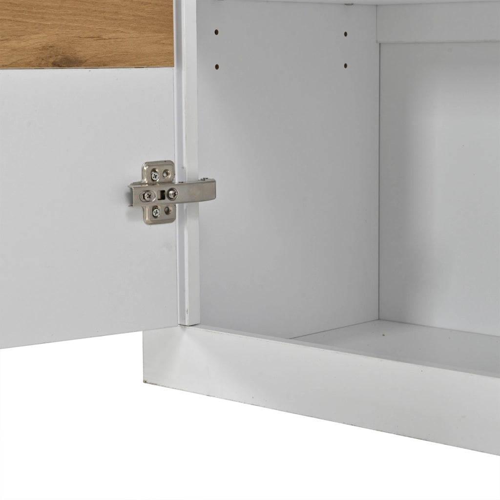 Credenza con 4 ante; ripiani regolabili e LED RGB - per soggiorno - 140×35×70 cm - bianco