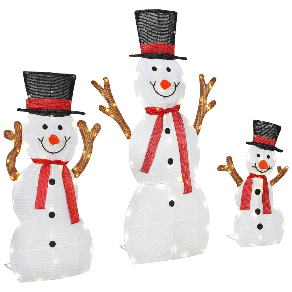 Famiglia di Pupazzi di Neve Natalizi 3 Pezzi ¨C zephmum ¨C Bianco, Acciaio, Polyester, LED, Esterno
