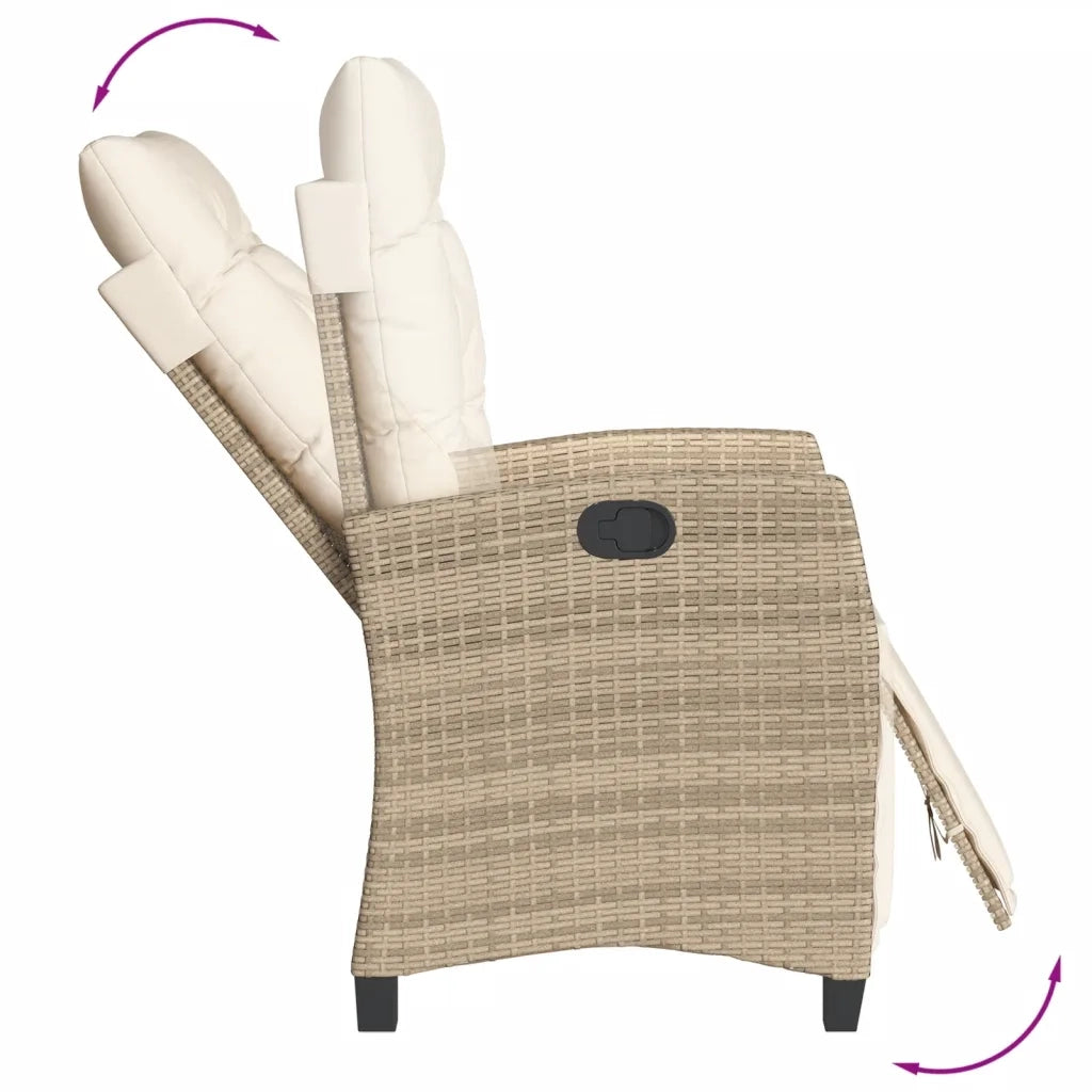 Sedia Reclinabile da Giardino con Poggiapiedi Beige Polyrattan 365236