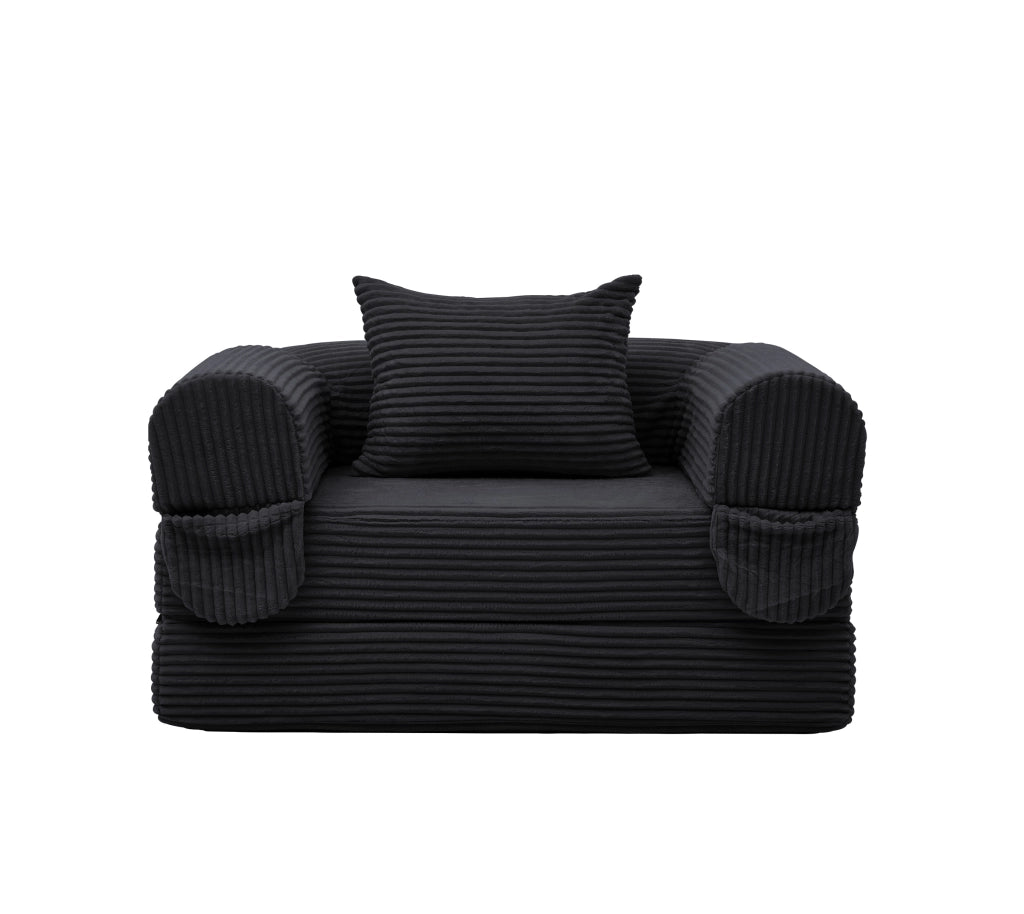 Poltrona letto singola trasformabile 2 in 1 in tessuto a coste nera