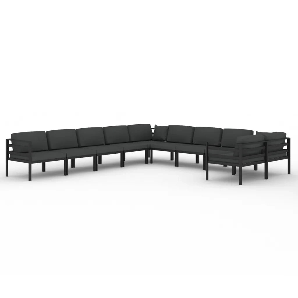 Set Divani da Giardino 10 pz con Cuscini in Alluminio Antracite
