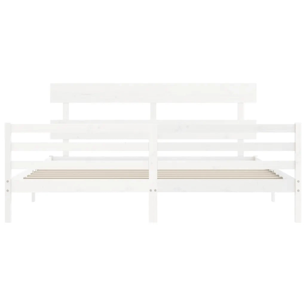 Giroletto con Testiera-Struttura Letto con testiera Bianco 200x200 cm in Legno Massello 520106