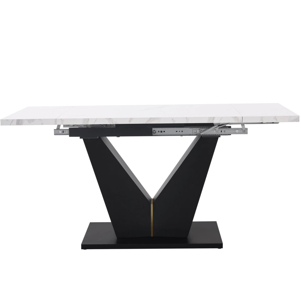 Tavolo da pranzo allungabile 99-159x75 cm con piano in MDF effetto marmo e gambe a V regolabili