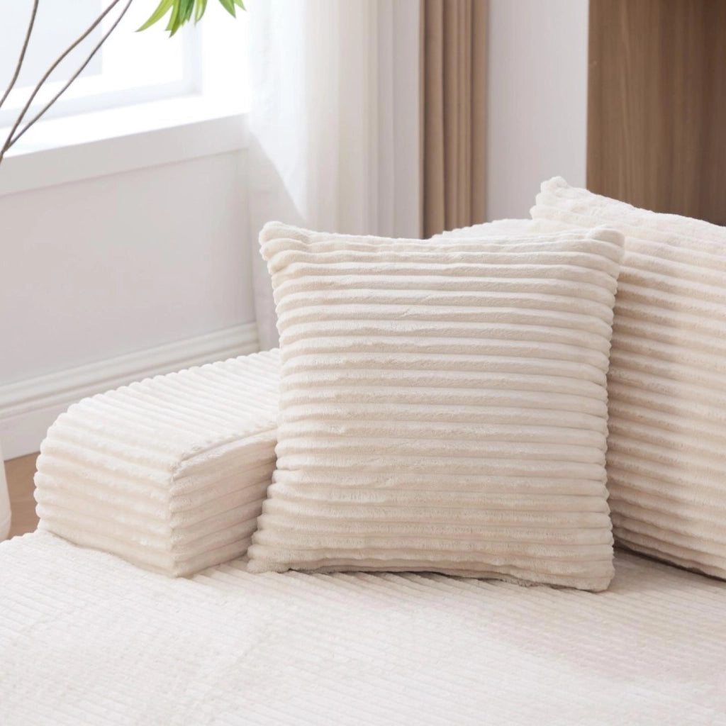 Divano compatto, divano modulare, tessuto chenille, schiuma ad alta elasticità 30D, base antiscivolo, 4 posti, bianco avorio