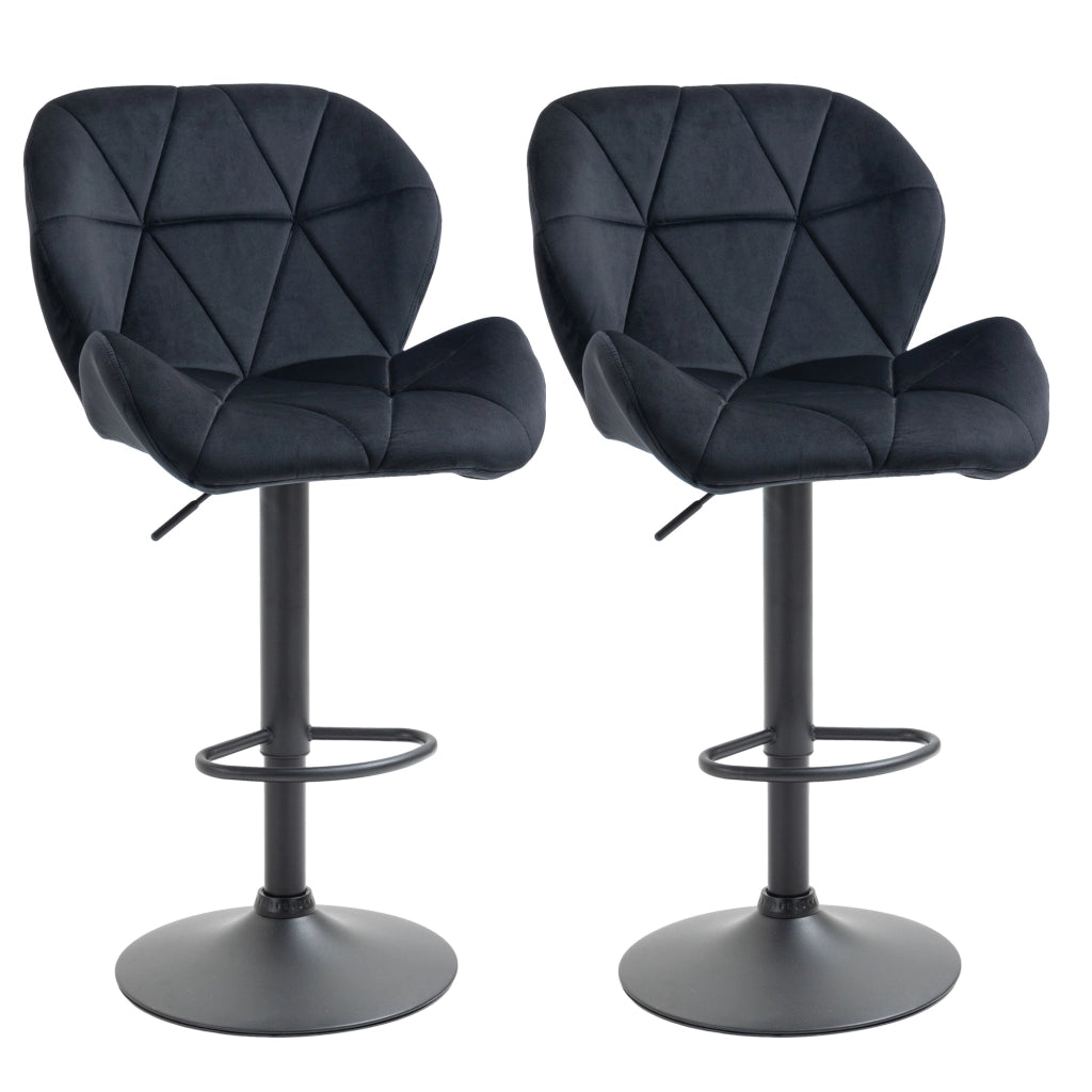 Sgabelli da bar set 2 girevoli regolabili con schienale e poggiapiedi in poliestere nero 51,5 × 57,5 × 93-114,5 cm