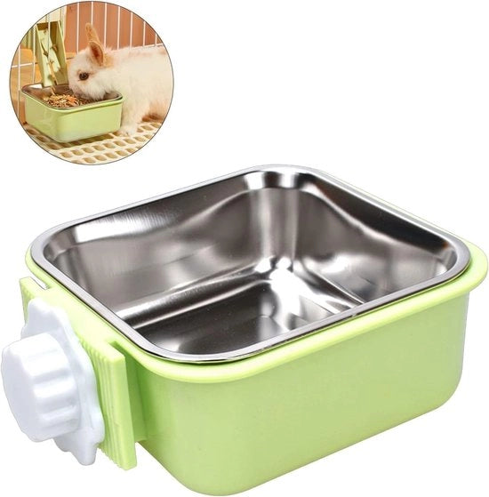 Ciotola per animali domestici - Ciotola per animali domestici - Ciotola per gatti e cani - Sospesa - Rimovibile - Acciaio inossidabile - Ciotola acqua 2 in 1 - Adatta per cuccioli, gatti, conigli, cavi, tartarughe e uccelli - Verde