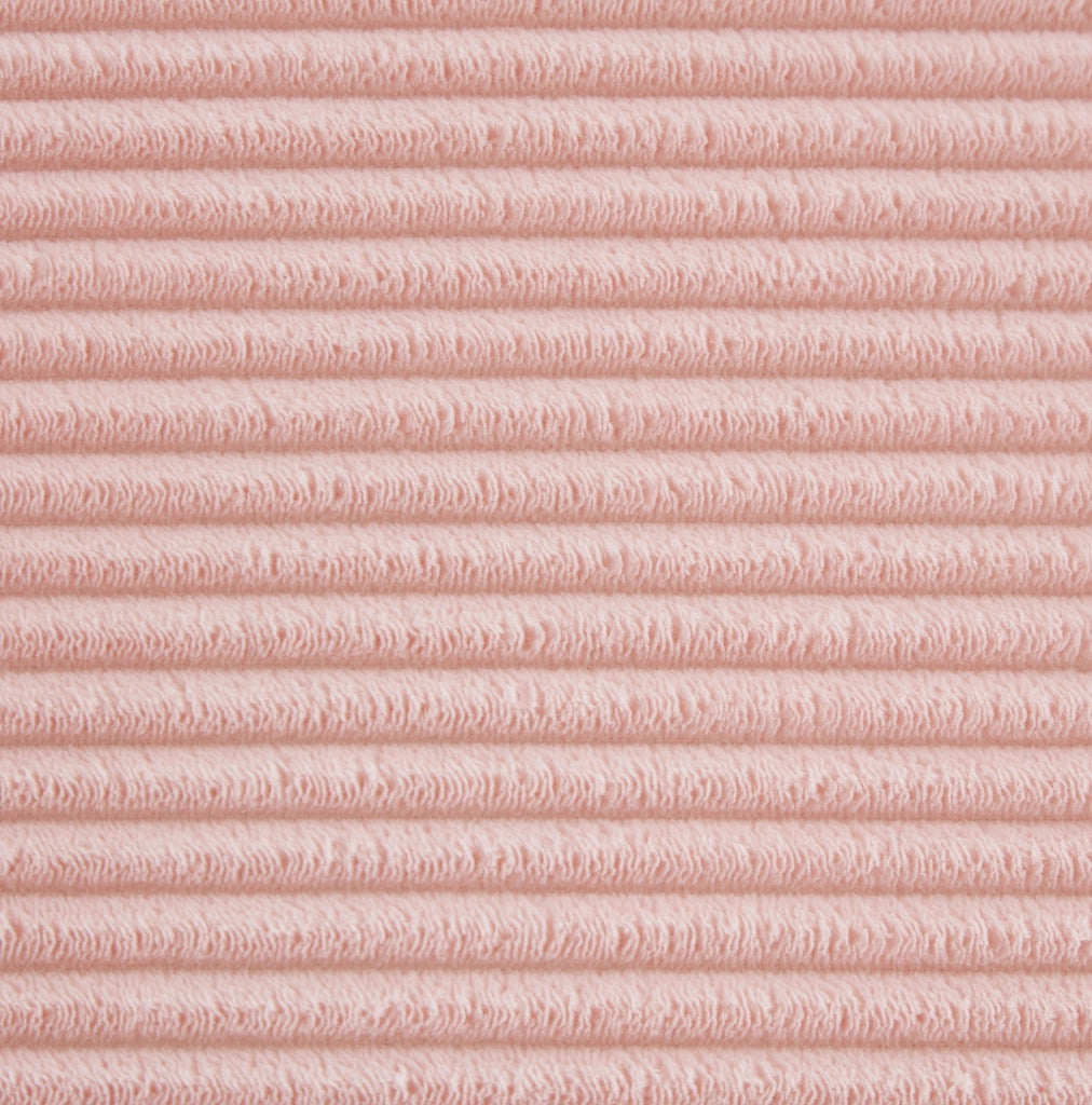 Panca pieghevole con vano contenitore in velluto a coste rosa e gambe in legno
