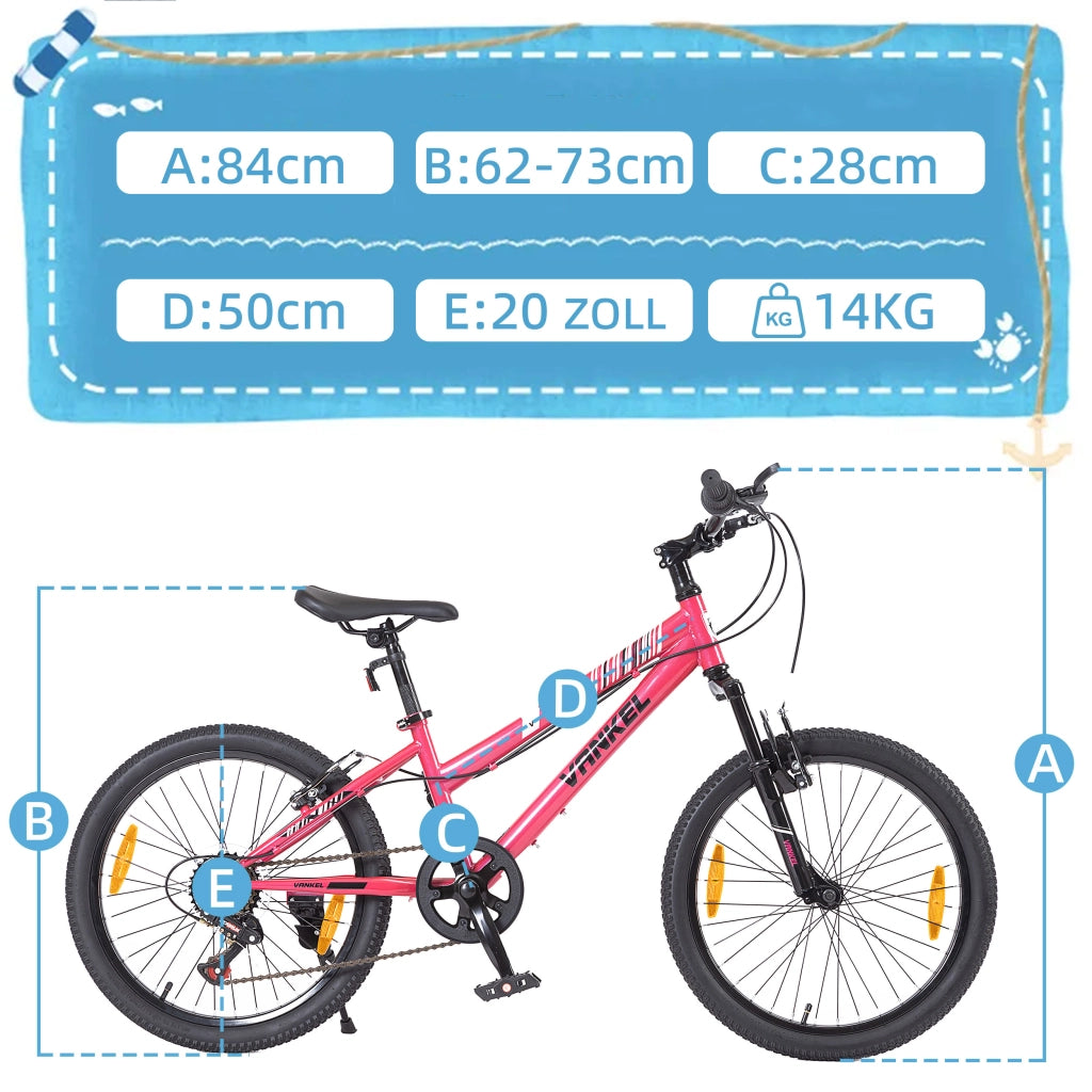 Bicicletta per bambini da 20 pollici rosa con freni V anteriori e posteriori sella regolabile per scuola e tempo libero