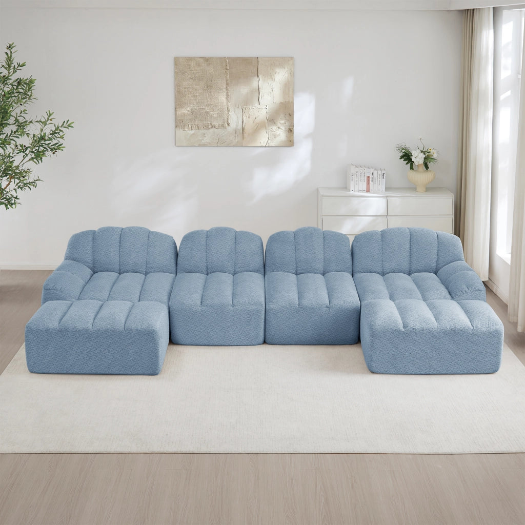 Divano Modulare U 4 Posti con 2 Ottoman ¨C Xylo ¨C Tessuto Morbido Blu, Seduta Profonda