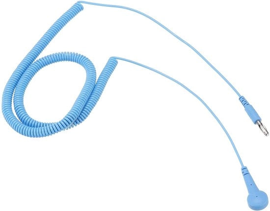 Cavo di terra ESD 600 cm con connettore lantarno e clip per rimozione elettrostatica, blu, 1 pezzo.