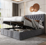 Letto contenitore 180 × 200 cm in velluto grigio con rete a doghe inclusa