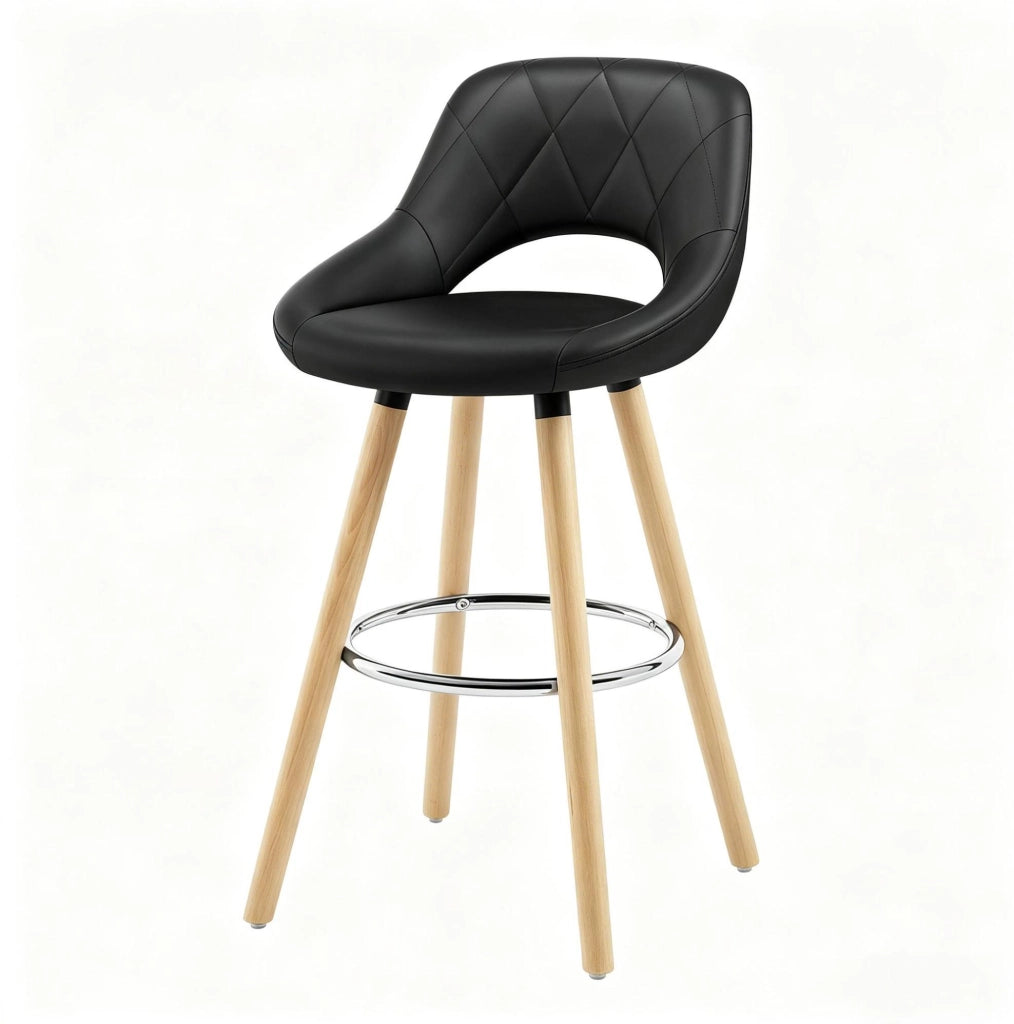 Sgabello da bar nero in similpelle con gambe in legno