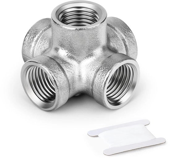 Fitting a croce 1/2" BSP 5 vie - Acciaio inox - Resistente alla corrosione - Per tubi acqua/aria - Flessibile e regolabile - Fitting a tubo con vite a passo variabile