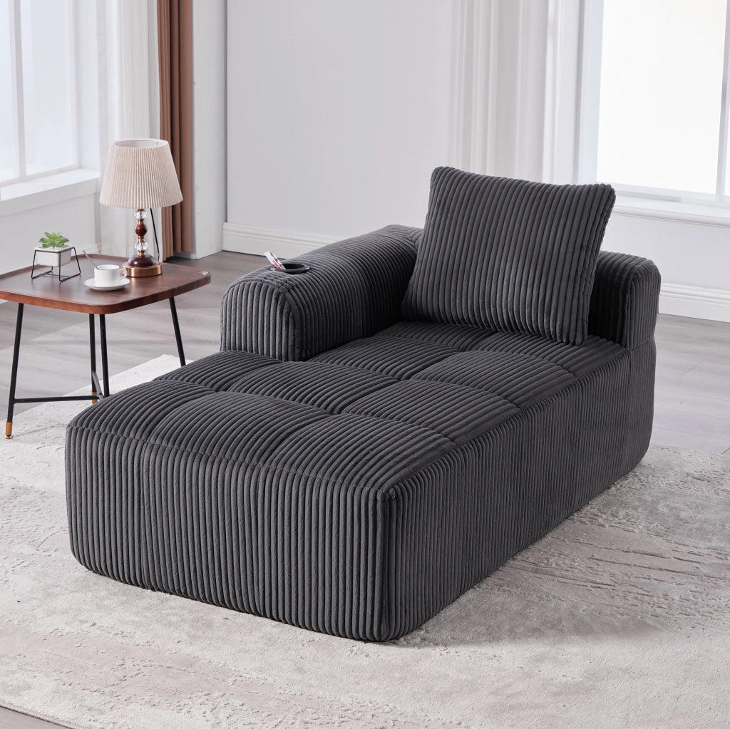 Divano compatto 158x93x61 cm in velluto a coste grigio scuro con tasche laterali