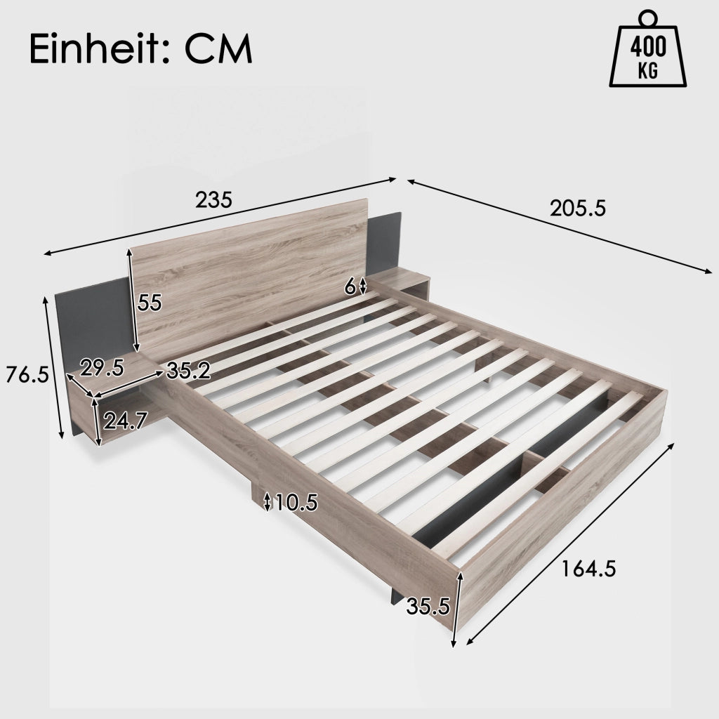 Letto matrimoniale 160x200 con due comodini integrati