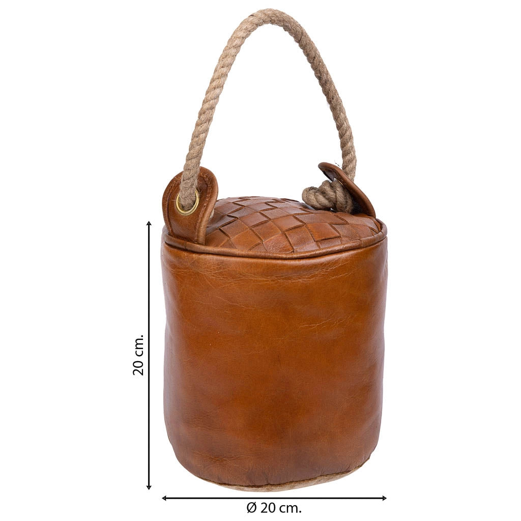 Fermaporta in pelle e corda marrone 20x20x20h cm