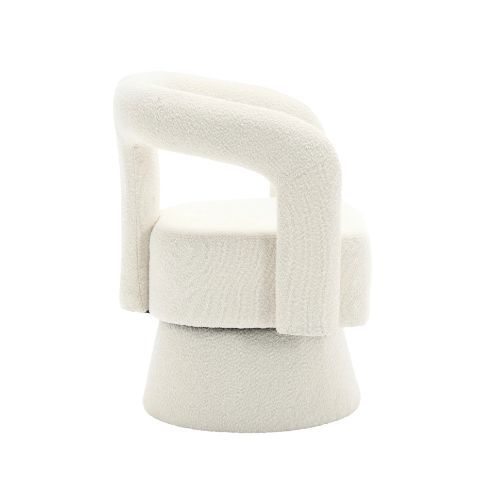 Poltrona girevole 360¡ã in tessuto boucl¨¦ beige con base in metallo
