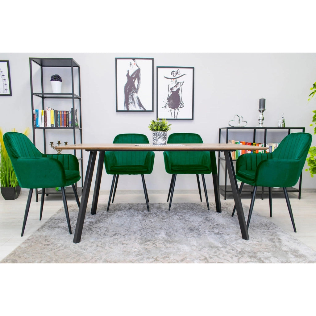 Set di 2 poltroncine Lugo in velluto verde con gambe nere