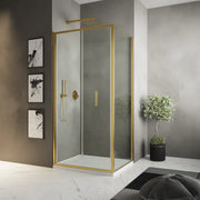 Box doccia slim 75x90cm con porta a libro e parete fissa profili oro spazzolato e vetro 6mm trasparente anticalcare h190| Portofino