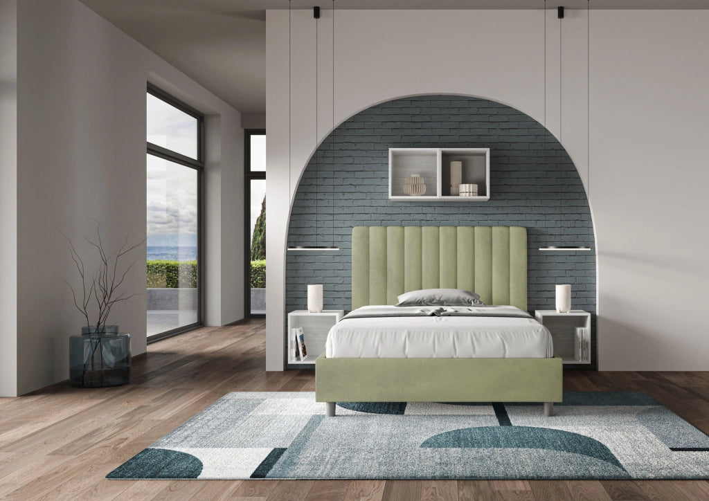 BS COM Letto una piazza e mezza con rete imbottito 120x190 microfibra tè verde