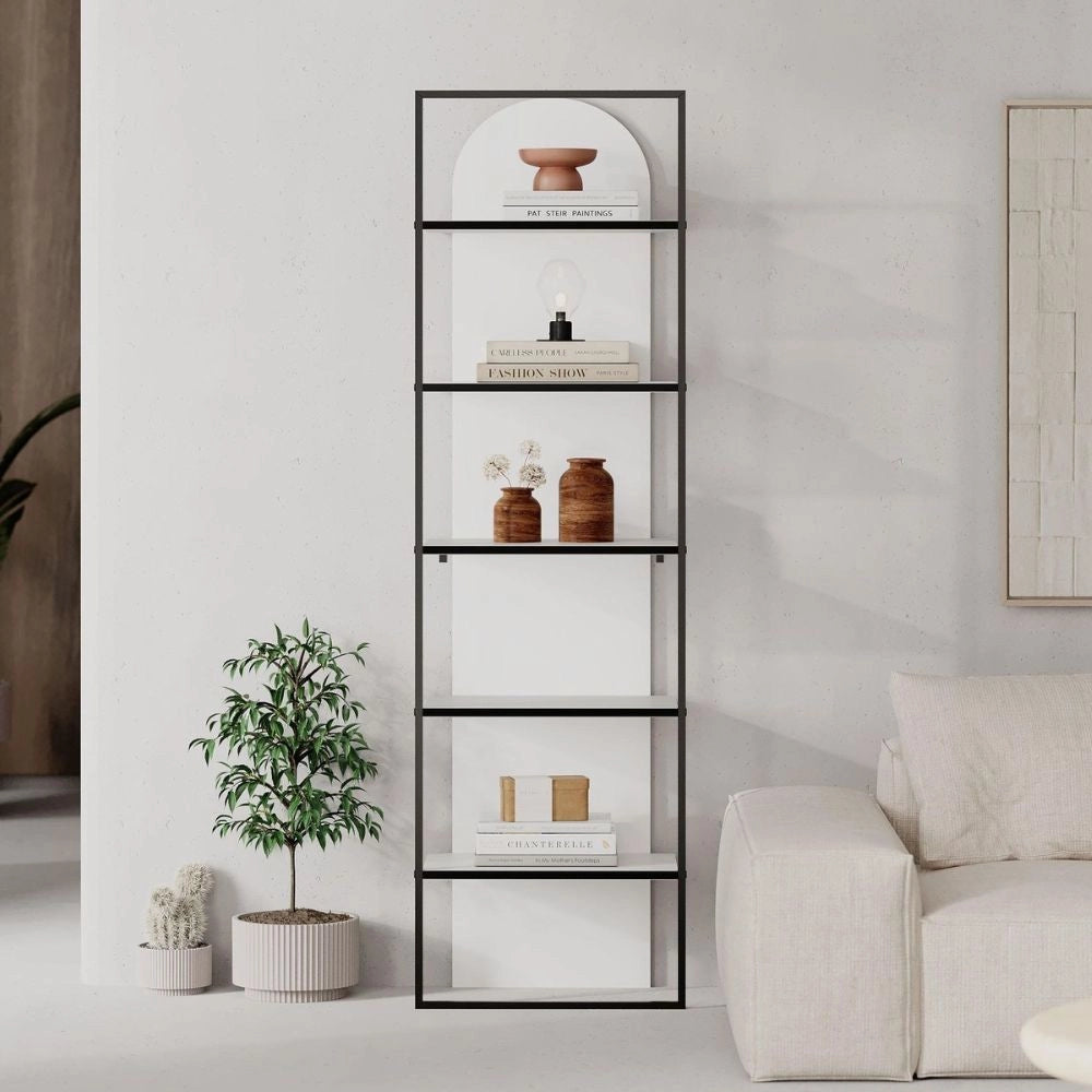 Libreria Archy 5 ripiani colore bianco 53x31.7x180H – Eleganza industriale e spazio funzionale