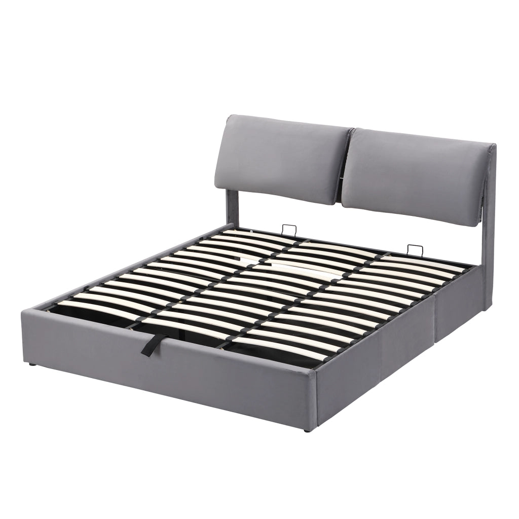 Letto imbottito matrimoniale 180x200 cm con contenitore idraulico e 3 cassetti; velluto grigio