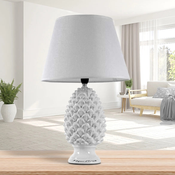 LAMPADA LUMETTO CON DESIGN A PIGNA CON BASE IN COLORE BIANCO 36 CM