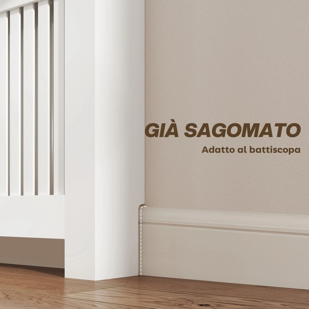 Copritermosifone a Doghe 78x19x97 cm Antiribaltamento con Cassetto in Legno Bianco